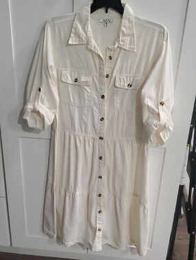 MPG Cream Button-Front Midi Shirt Dress